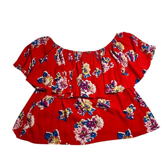 BP. Off The Shoulder Blouse Size X-Large Floral Print Layered Tropical Vacation - Picture 1 of 6